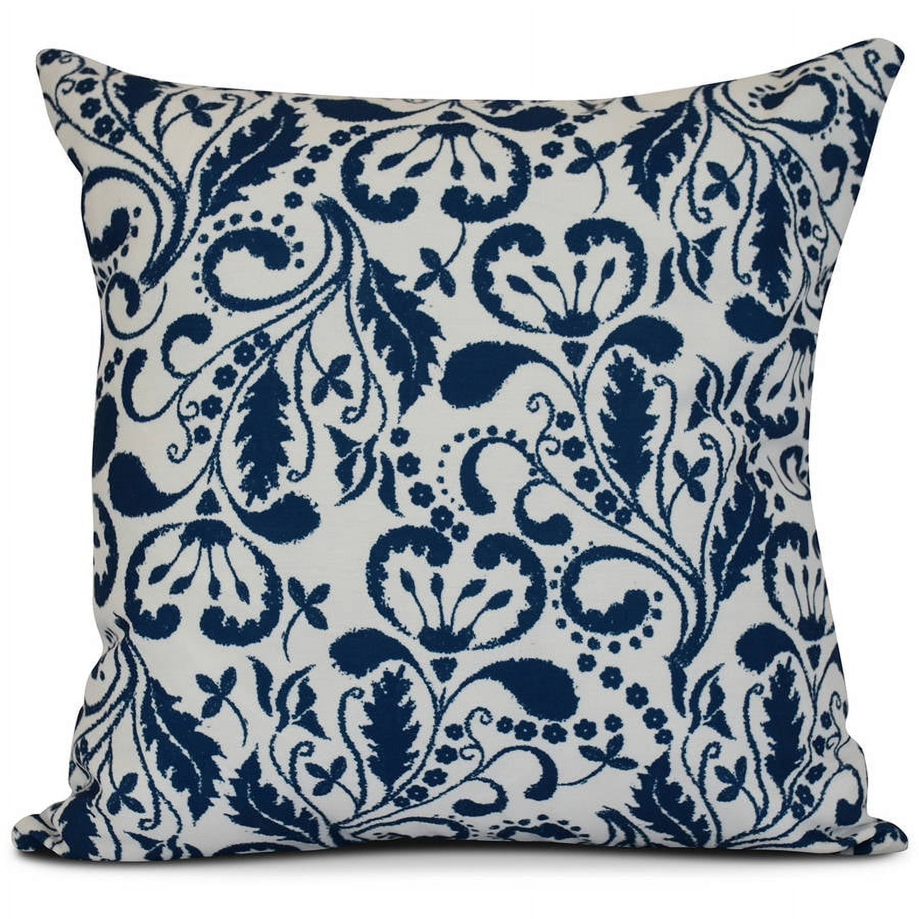 Blue and White Floral Print Square Decorative Pillow
