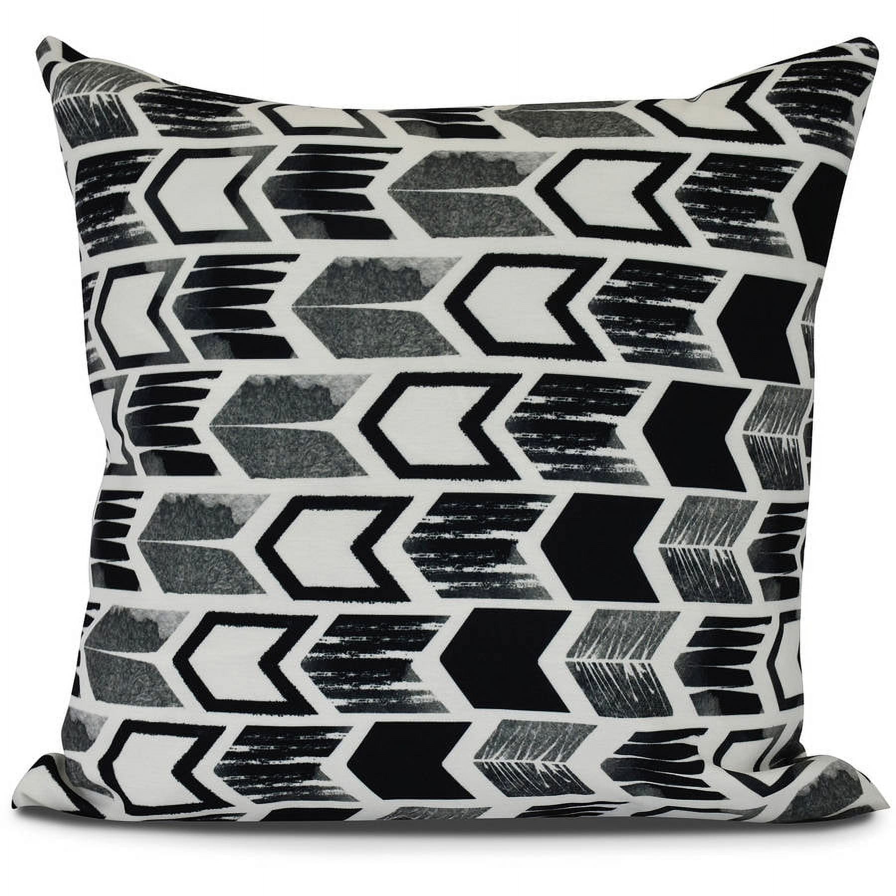 Black and White Geometric Arrow Print Outdoor Pillow, 16" x 16"