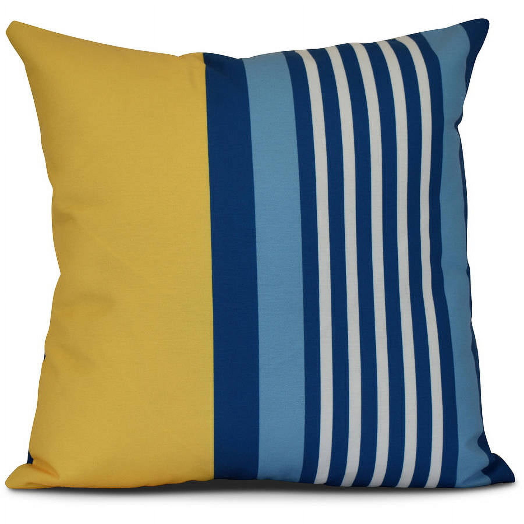 Yellow and Blue Striped Polyester Square Throw Pillow