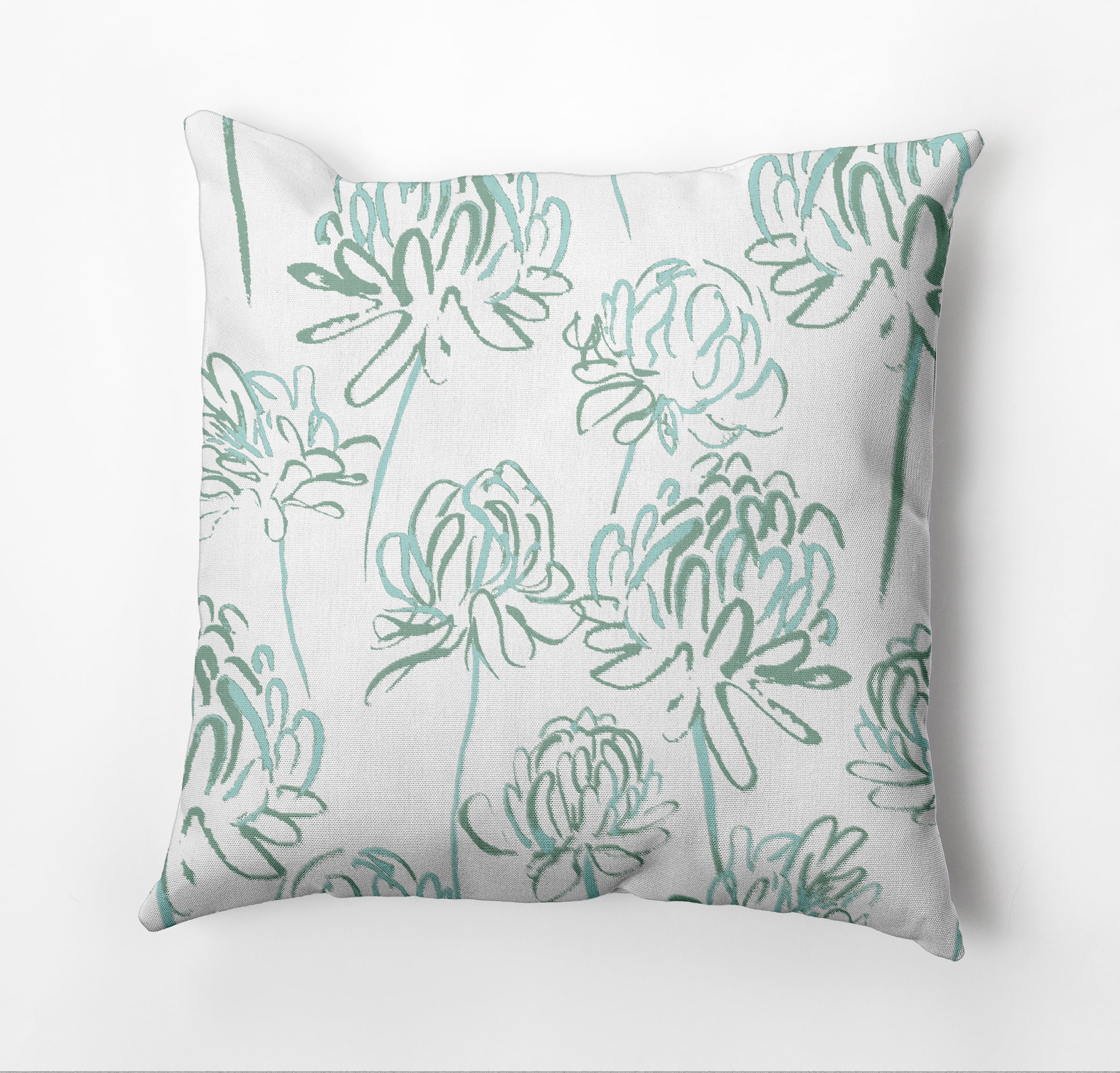 Green and White Floral Square Throw Pillow, 18" x 18"