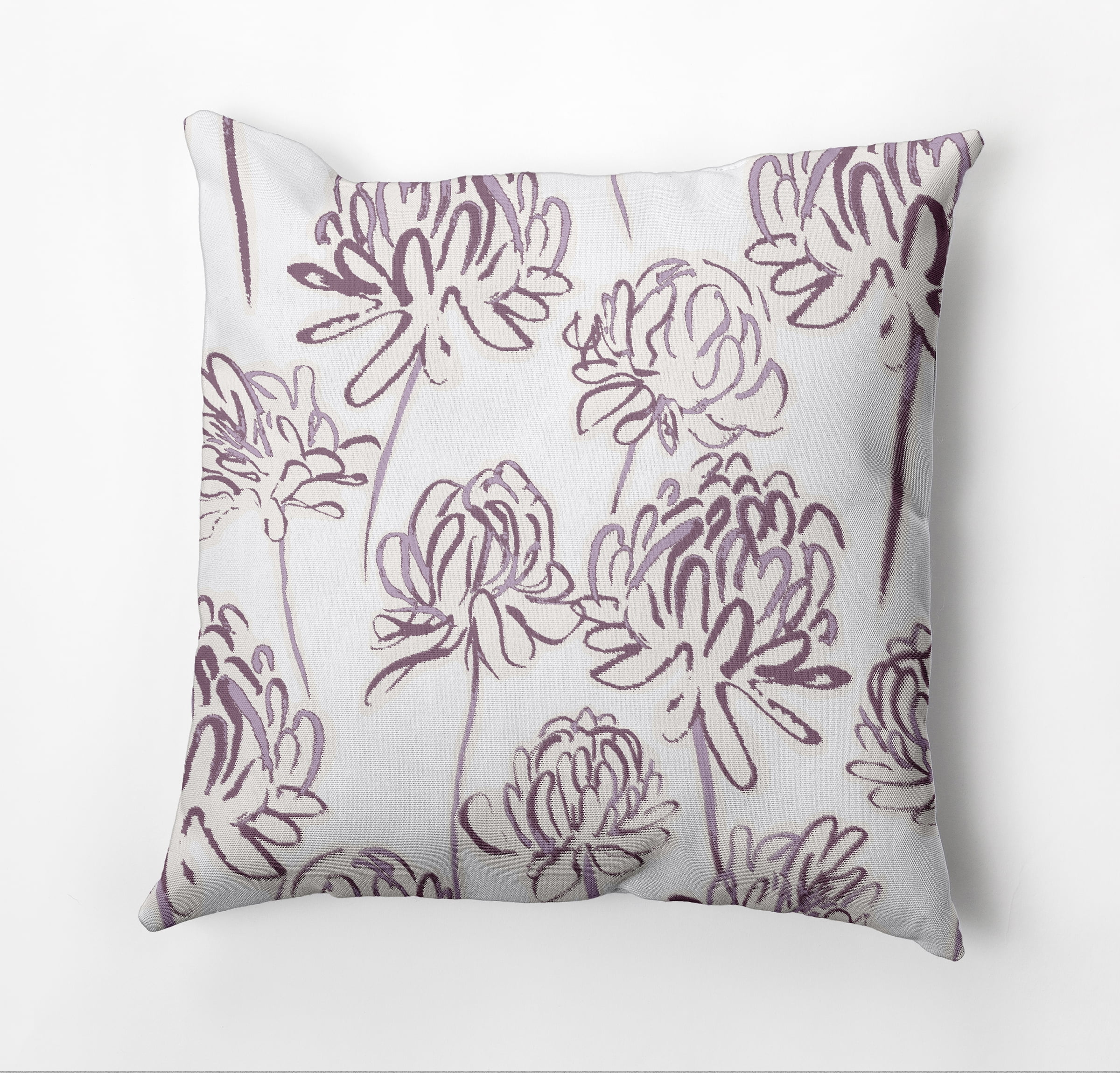 Purple and White Floral Square Throw Pillow, 20" x 20"