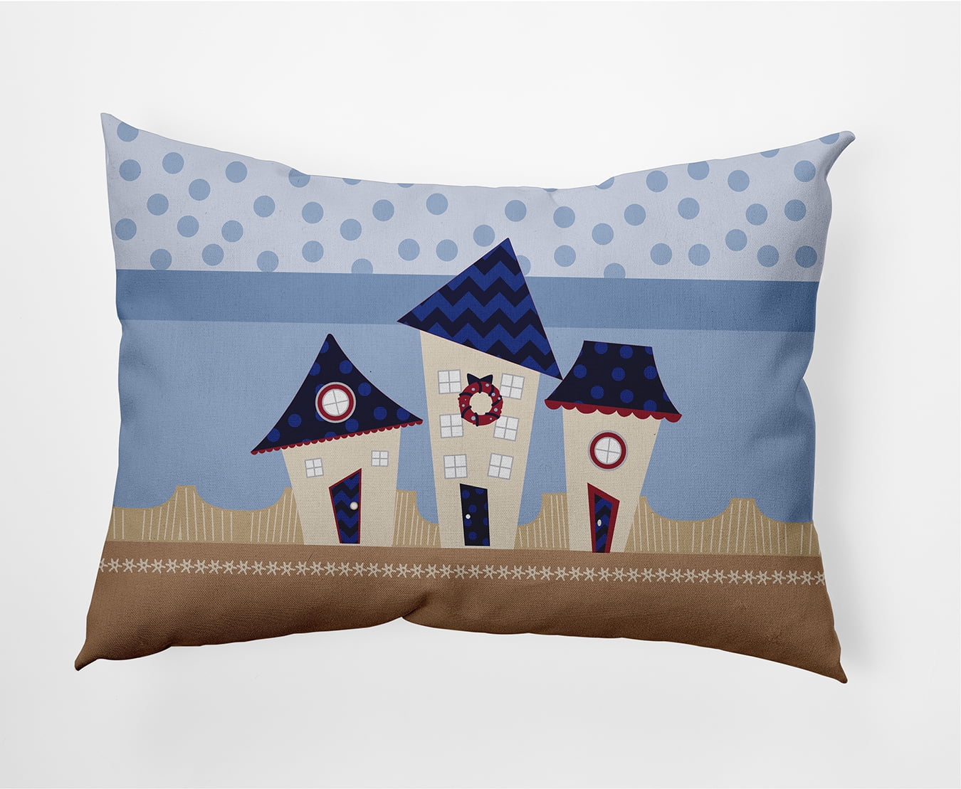 Simply Daisy Blue Colored Coastal Houses Christmas Soft Spun Polyester Decorative Throw Pillow, 14" x 20"