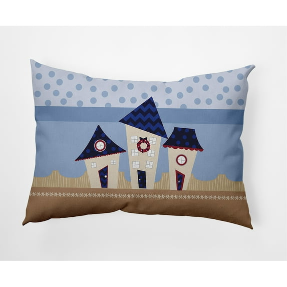 Simply Daisy Blue Colored Coastal Houses Christmas Soft Spun Polyester Indoor/Outdoor Throw Pillow, 14" x 20"