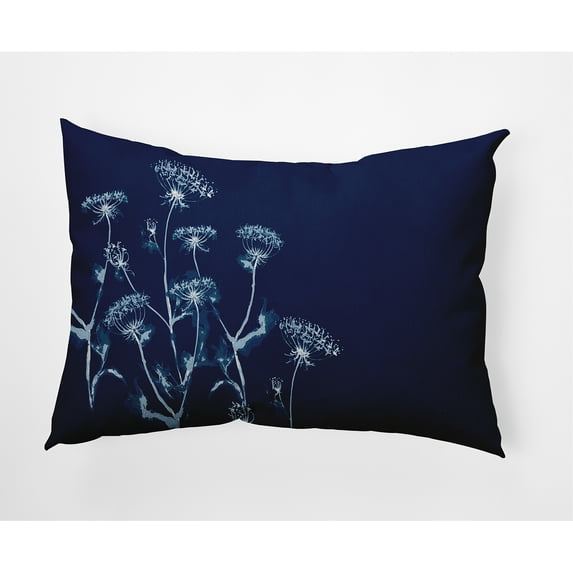 Simply Daisy Breezy Wildflower Outdoor Pillow, Dark Blue/White, 14 in x 20 in