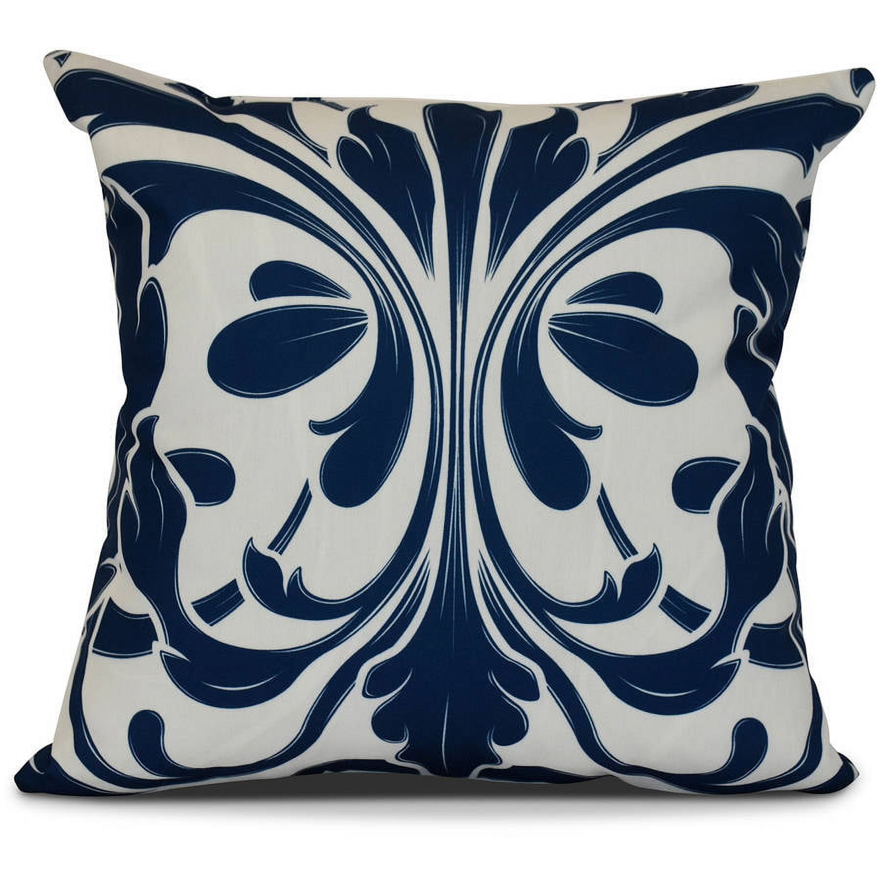 Blue and White Damask Print Square Throw Pillow