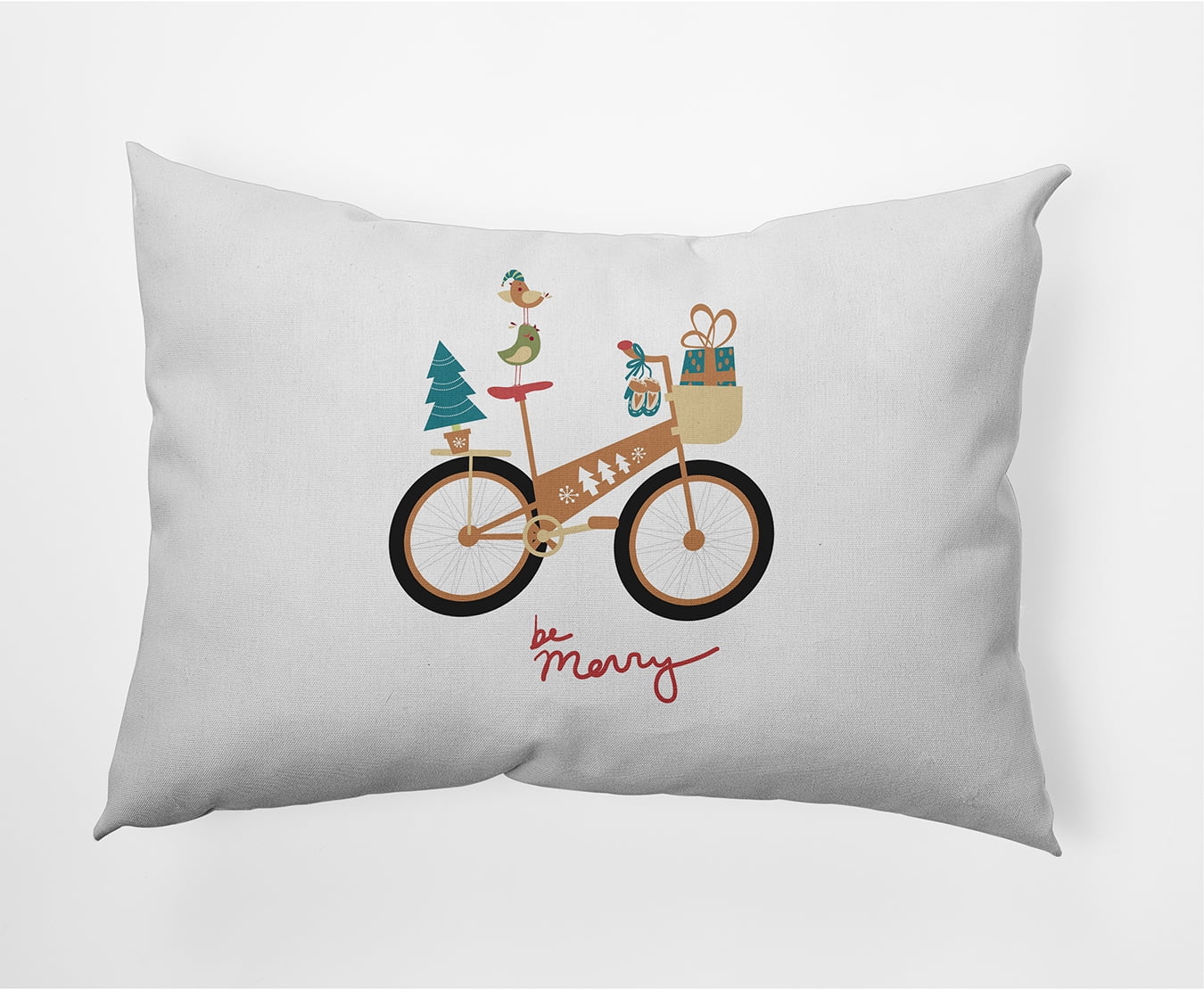Simply Daisy Brown Colored Merry Bird Bike Christmas Soft Spun Polyester Decorative Throw Pillow, 14" x 20"
