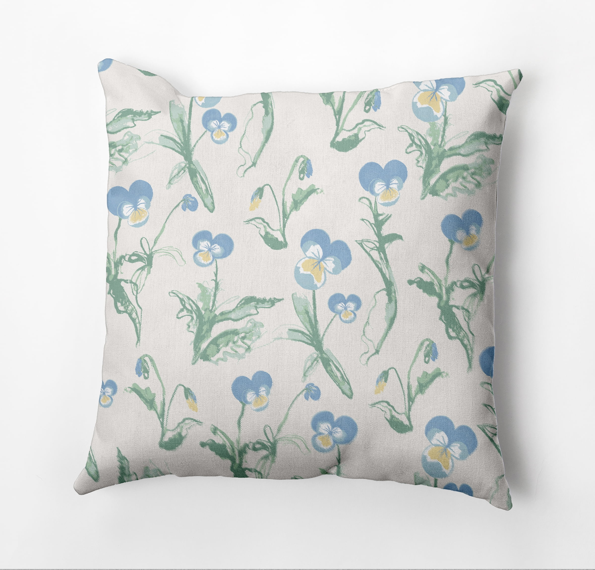 Simply Daisy Bunch of Pansies Outdoor Pillow, Blue/White/Green, 18 in x 18 in