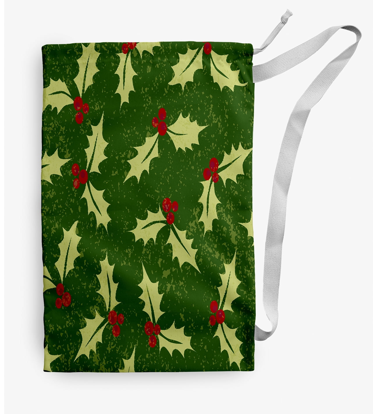 Simply Daisy Canvas Allover Holly 18 x 29 in Dark Green Laundry Bag