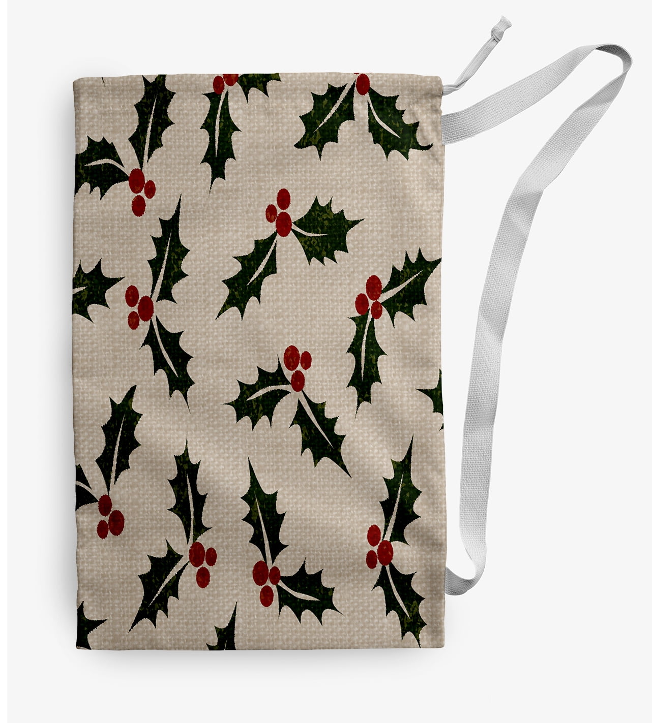 Simply Daisy Canvas Allover Holly 28 x 36 in Green Laundry Bag