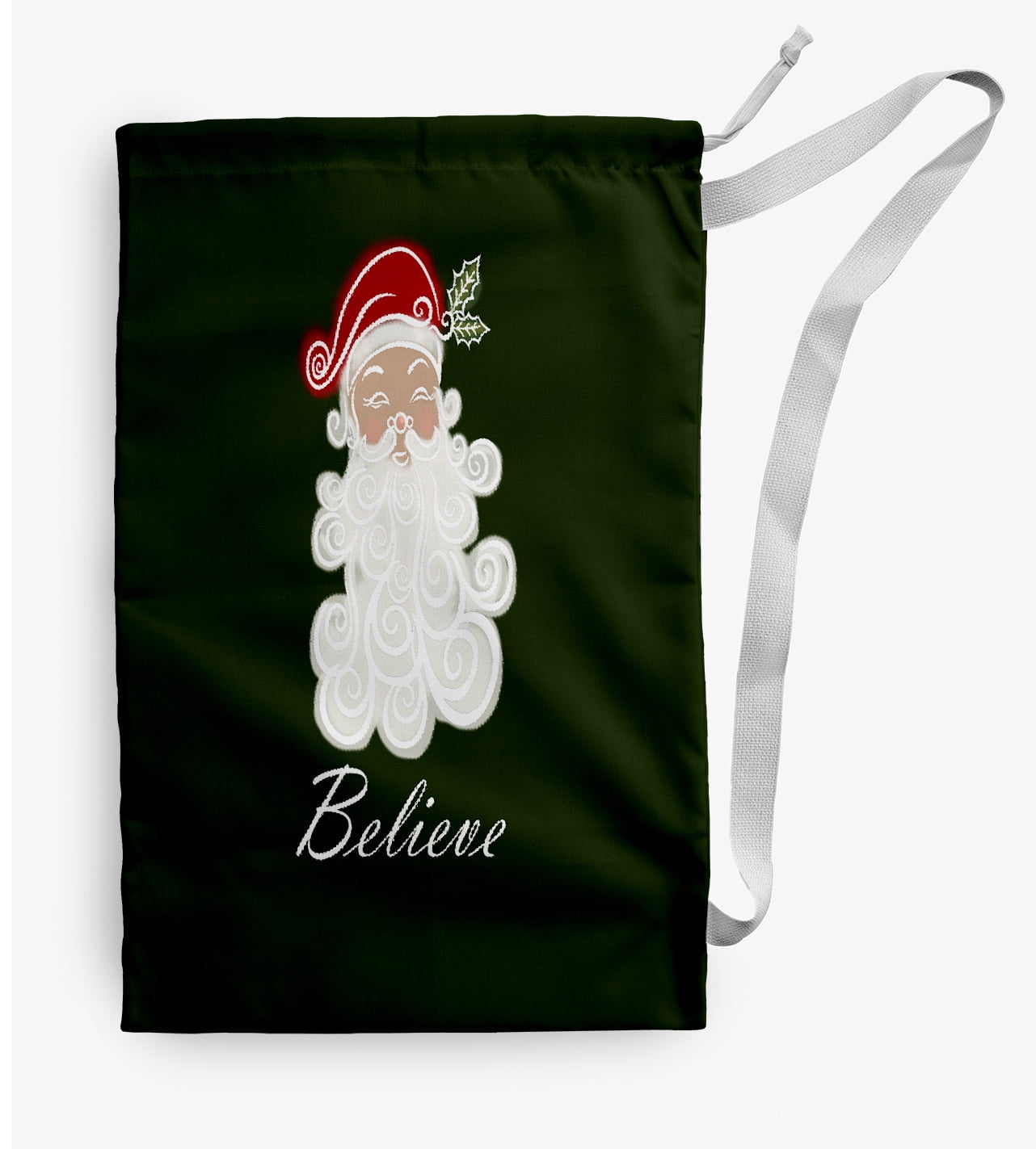 Simply Daisy Canvas Believe in Santa 28 x 36 in Green Laundry Bag