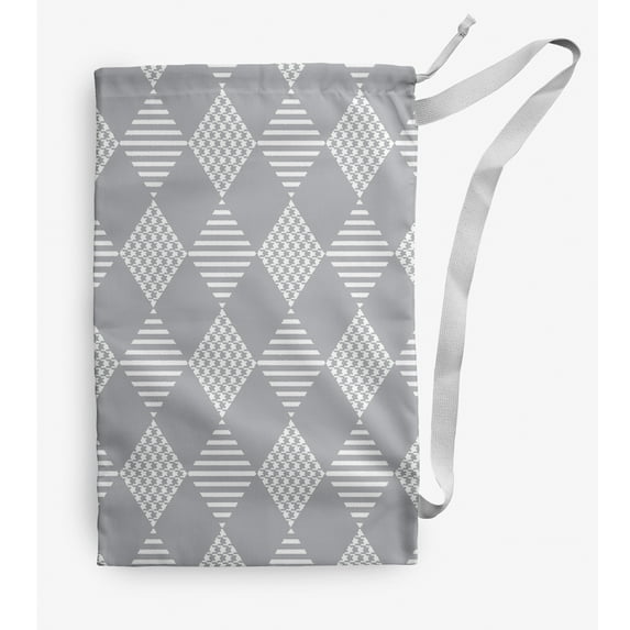 Simply Daisy Canvas Check It Twice 28 x 36 in Grey Laundry Bag
