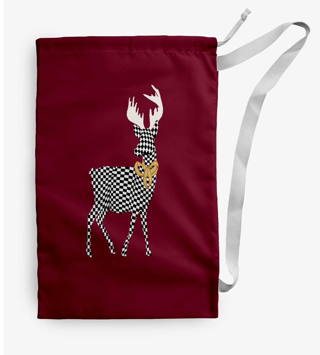 Simply Daisy Canvas Merry Deer 28 x 36 in Maroon Laundry Bag