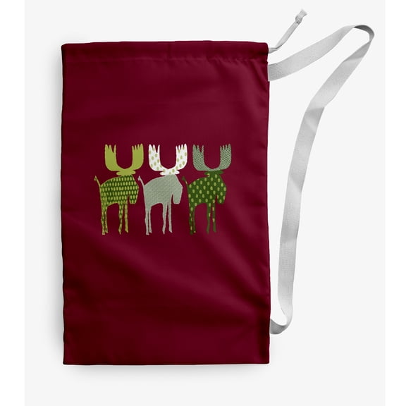 Simply Daisy Canvas Merry Moose 18 x 29 in Maroon Laundry Bag