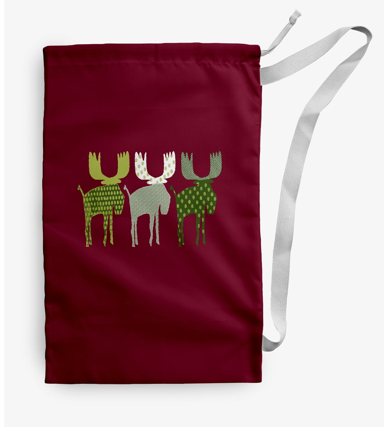 Simply Daisy Canvas Merry Moose 28 x 36 in Maroon Laundry Bag