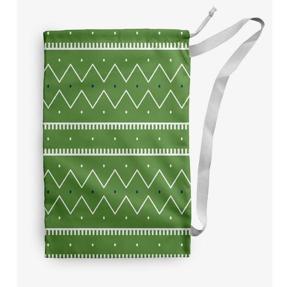 Simply Daisy Canvas Mudcloth 28 x 36 in Green Laundry Bag