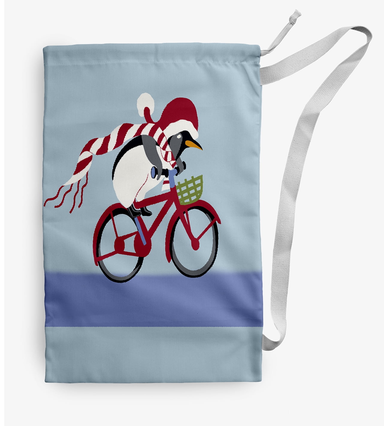 Simply Daisy Canvas Pedaling Penguin Animal 18 x 29 in Blue Laundry Bag