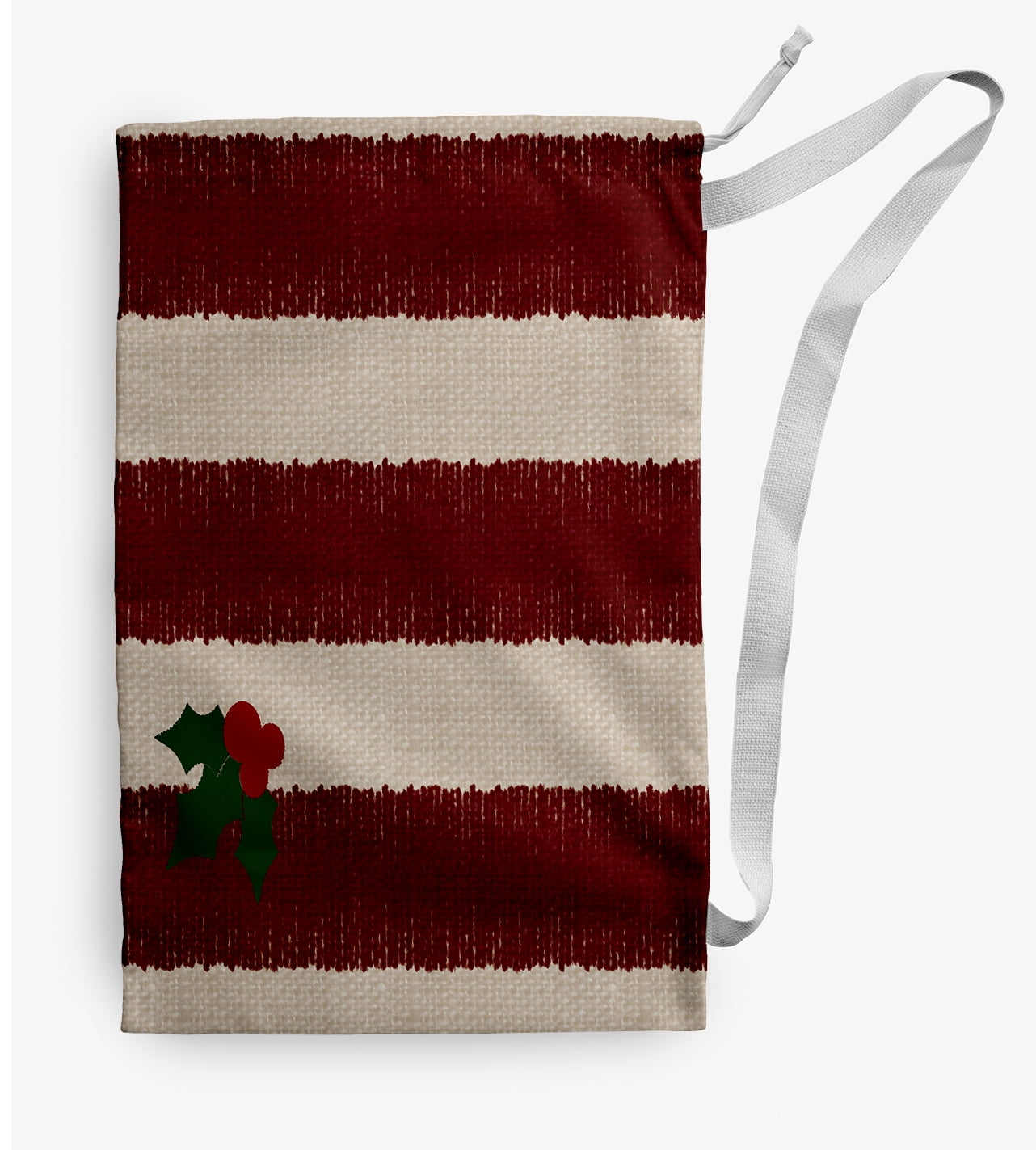 Simply Daisy Canvas Stripes with a Sprig of Holly 28 x 36 in Red-Ivory Laundry Bag