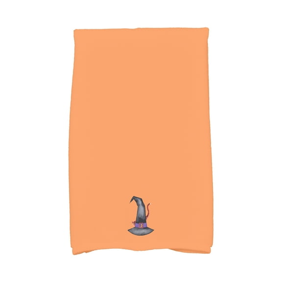 Simply Daisy Cat Behind the Hat 16x25 Inch Orange Halloween Print Kitchen Towel