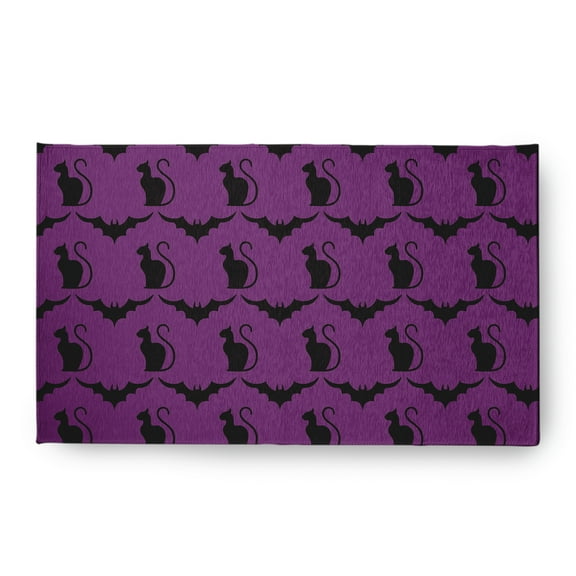 Simply Daisy Cats and Bats Amethyst Halloween Chenille Area Rug, 18" x 30"