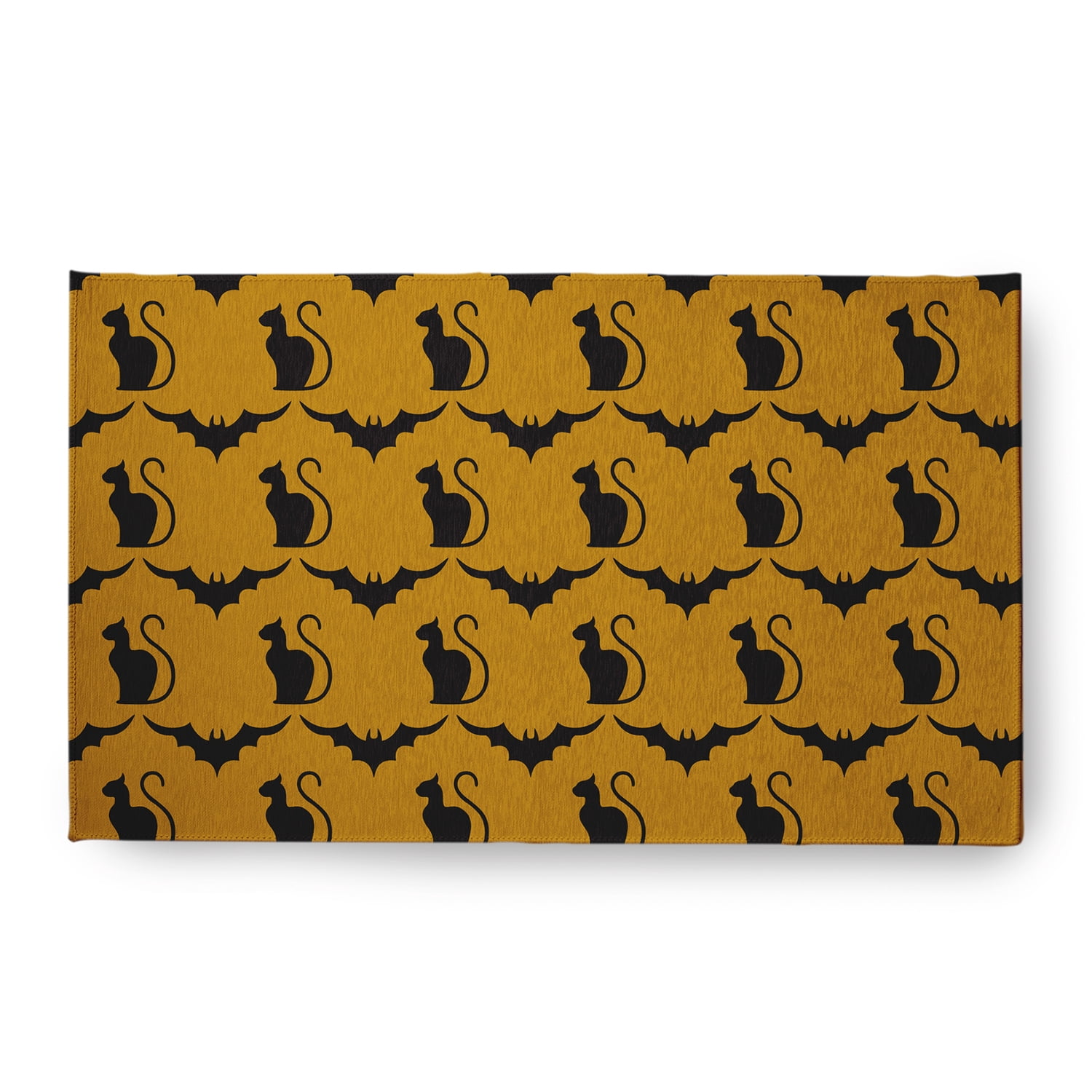 Simply Daisy Cats and Bats Autumn Gold Halloween Chenille Area Rug, 18" x 30"