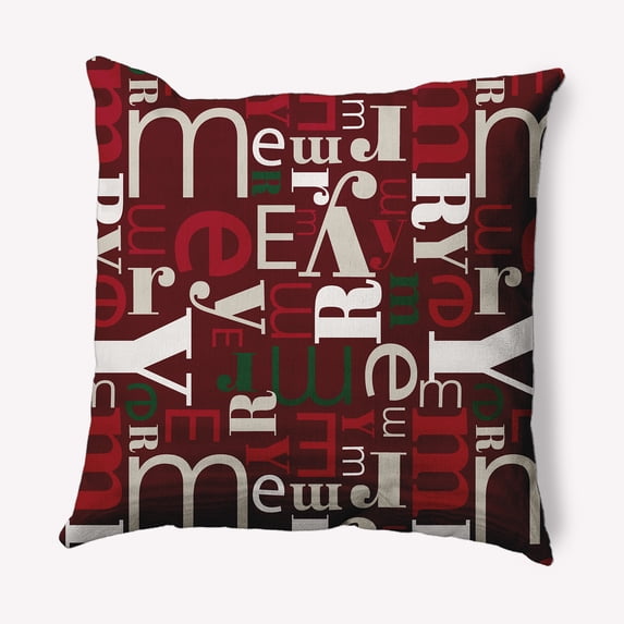 Simply Daisy Christmas Burgandy Colored Crazy Merry Christmas Soft Spun Polyester Decorative Throw Pillow, 20" x 20"