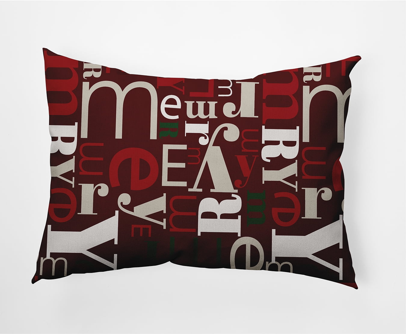 Simply Daisy Christmas Burgandy Colored Crazy Merry Christmas Soft Spun Polyester Indoor/Outdoor Throw Pillow, 14" x 20"