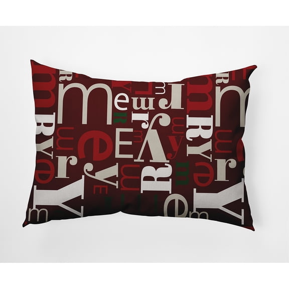 Simply Daisy Christmas Burgandy Colored Crazy Merry Christmas Soft Spun Polyester Indoor/Outdoor Throw Pillow, 14" x 20"