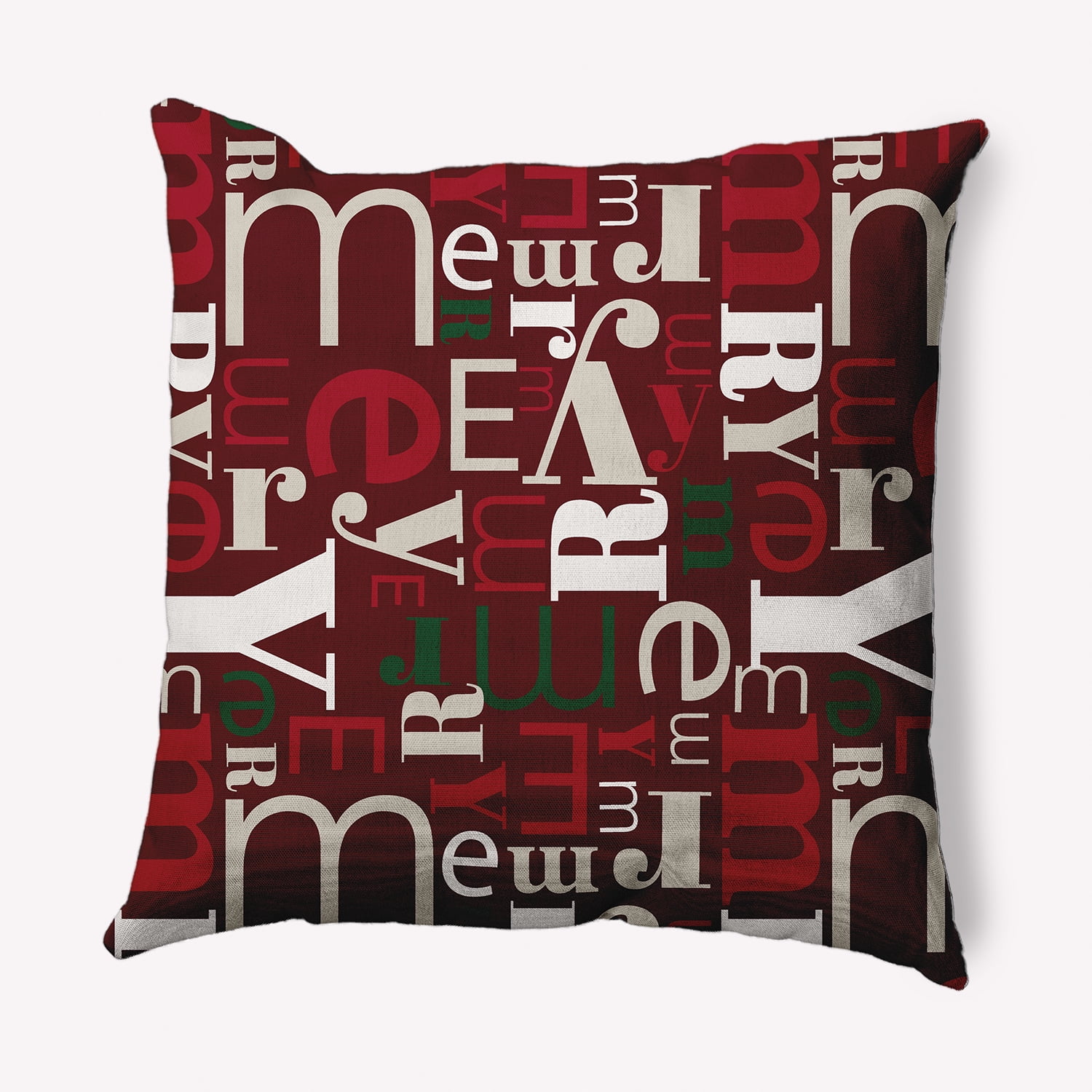 Simply Daisy Christmas Burgandy Colored Crazy Merry Christmas Soft Spun Polyester Indoor/Outdoor Throw Pillow, 16" x 16"