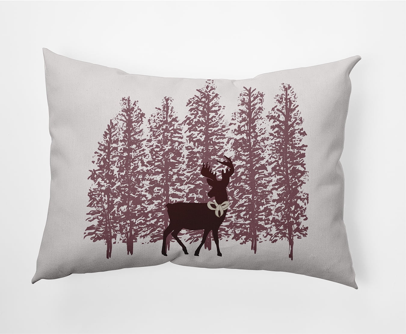 Simply Daisy Christmas Burgandy Colored Reindeer Through the Woods Winter Soft Spun Polyester Decorative Throw Pillow, 14" x 20"