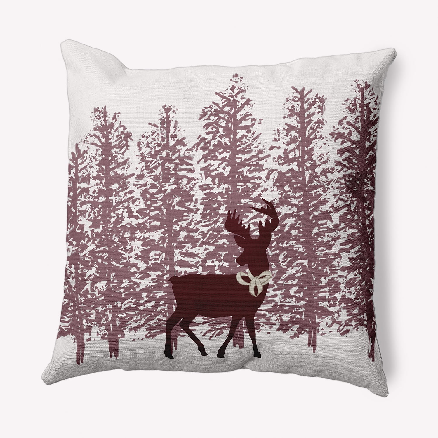 Simply Daisy Christmas Burgandy Colored Reindeer Through the Woods Winter Soft Spun Polyester Decorative Throw Pillow, 18" x 18"