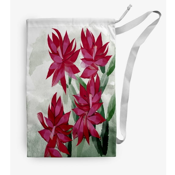 Simply Daisy Christmas Cactus 28 x 36 in Red Laundry Bag