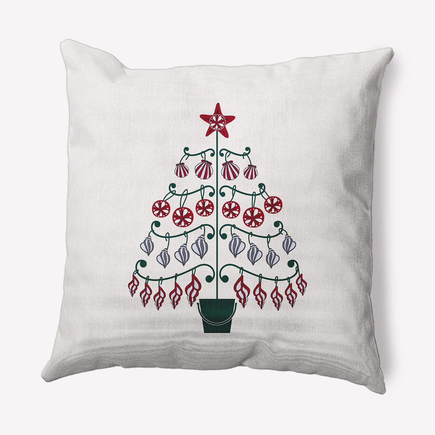 Simply Daisy Christmas Green Colored Beach Tree Christmas Soft Spun Polyester Indoor/Outdoor Throw Pillow, 20" x 20"