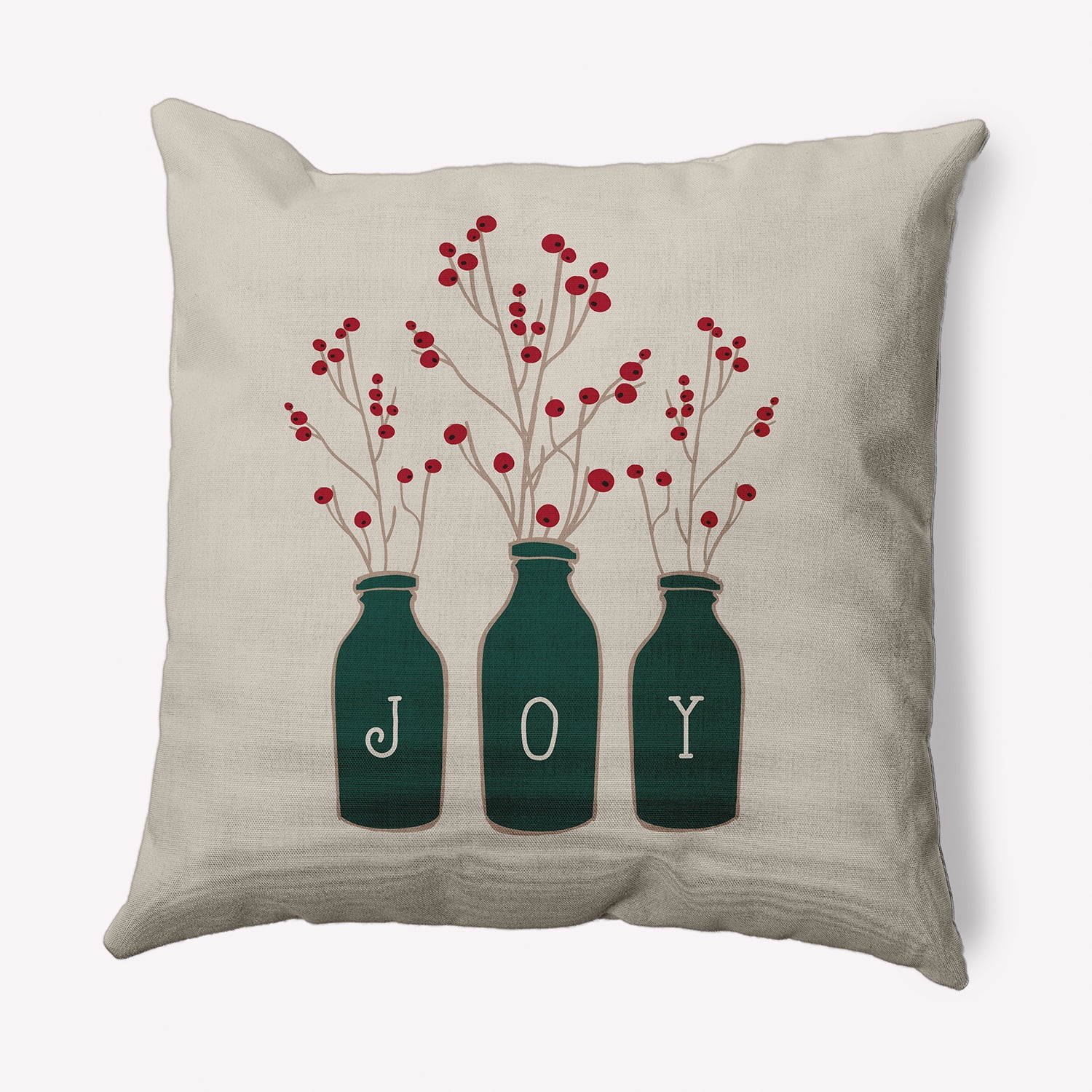 Simply Daisy Christmas Green Colored Joy Christmas Soft Spun Polyester Decorative Throw Pillow, 18" x 18"