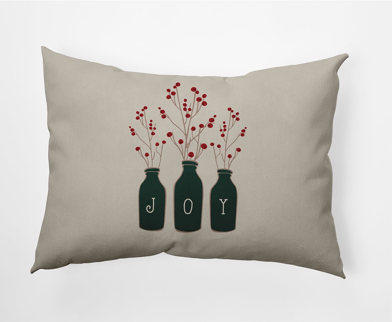 Simply Daisy Christmas Green Colored Joy Christmas Soft Spun Polyester Indoor/Outdoor Throw Pillow, 14" x 20"