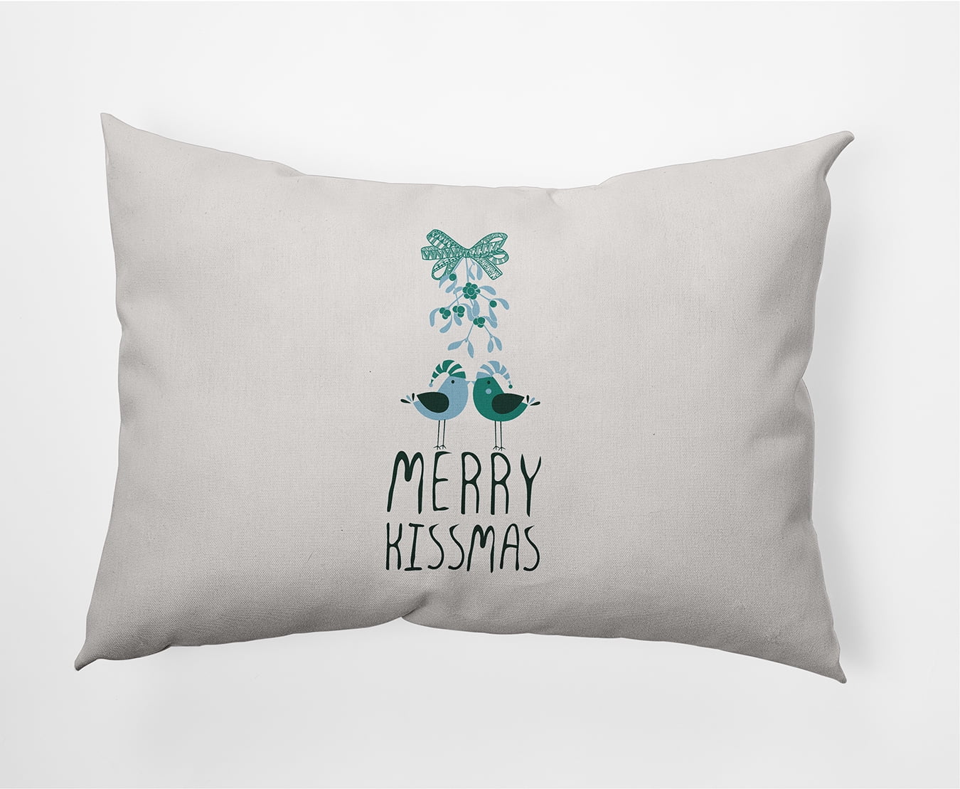 Simply Daisy Christmas Green Colored Merry Kissmas Christmas Soft Spun Polyester Indoor/Outdoor Throw Pillow, 14" x 20"