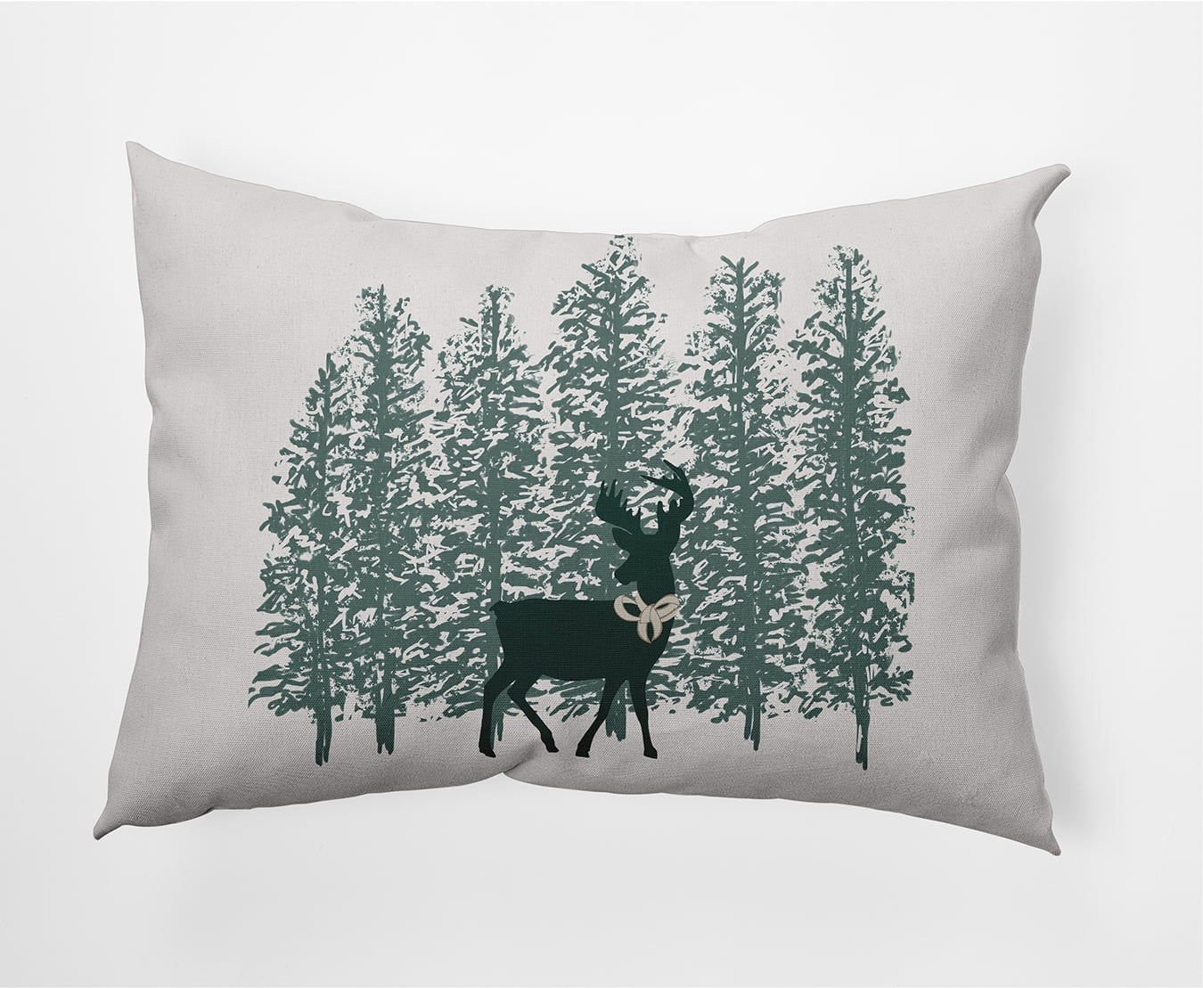 Simply Daisy Christmas Green Colored Reindeer Through the Woods Winter Soft Spun Polyester Decorative Throw Pillow, 14" x 20"