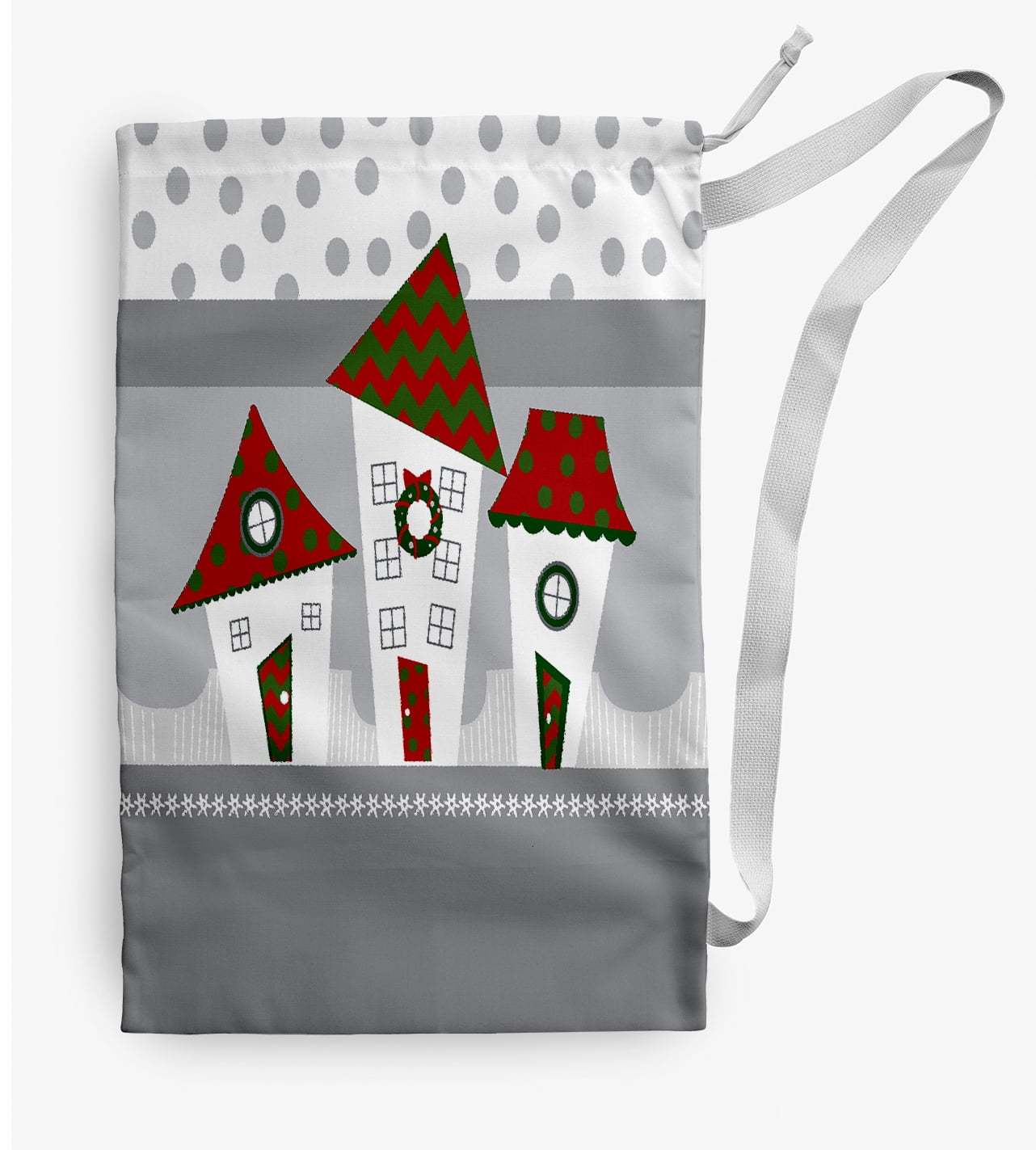 Simply Daisy Coastal Houses 28 x 36 in Grey Laundry Bag