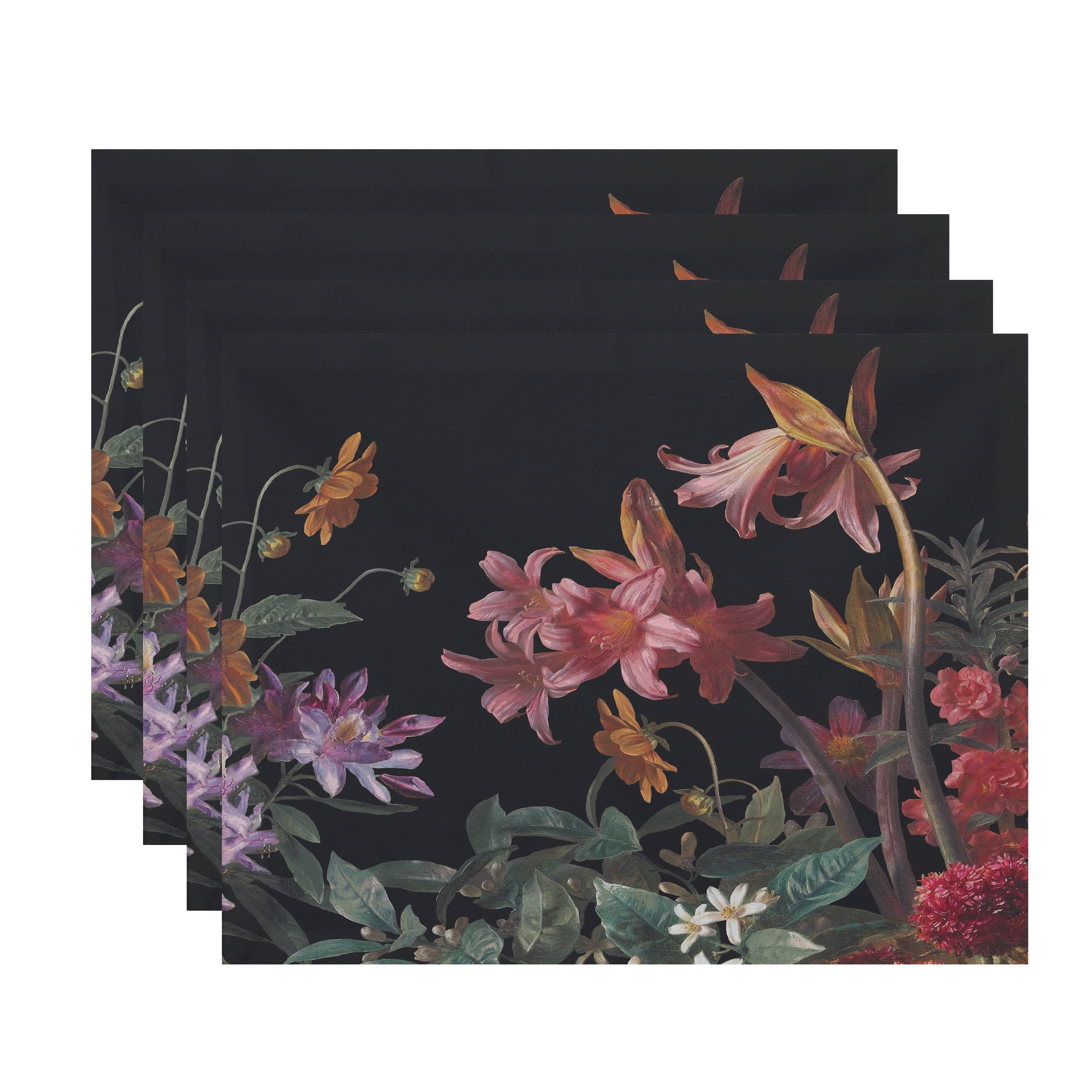 Simply Daisy Color Me Floral 18 x 14 Inch Black Floral Print Placemat (Set of 4)