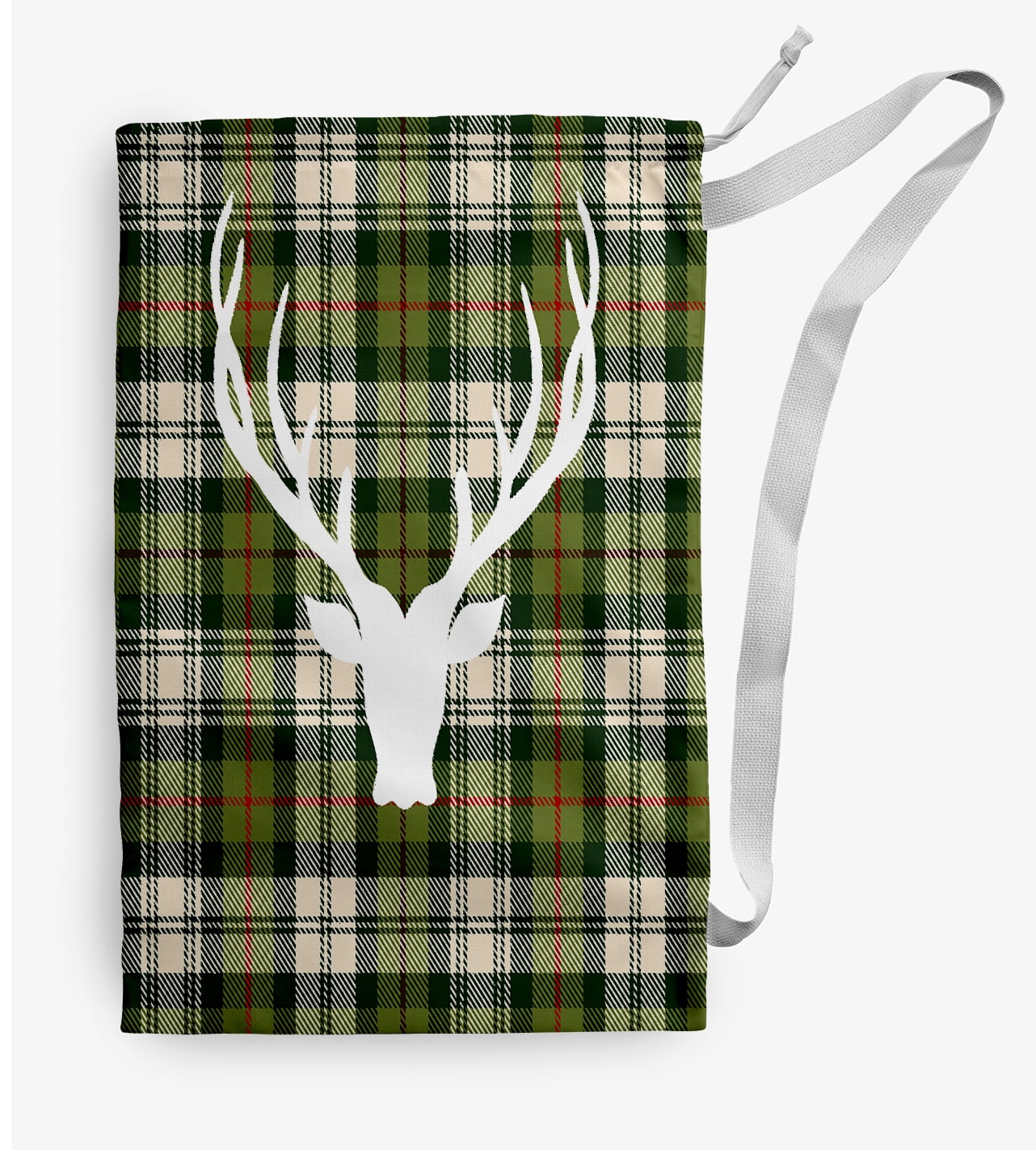 Simply Daisy Cool Dude Holiday Reindeer on Plaid 18 x 29 in Green Laundry Bag