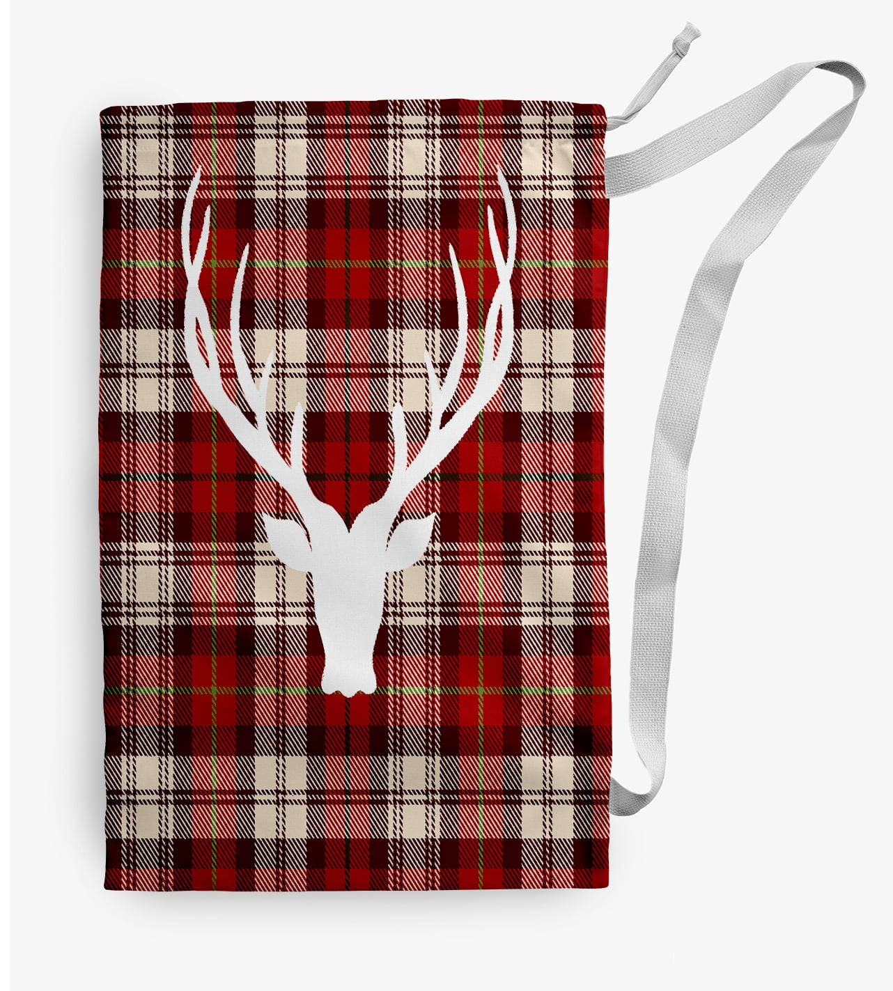 Simply Daisy Cool Dude Holiday Reindeer on Plaid 28 x 36 in Red Laundry Bag