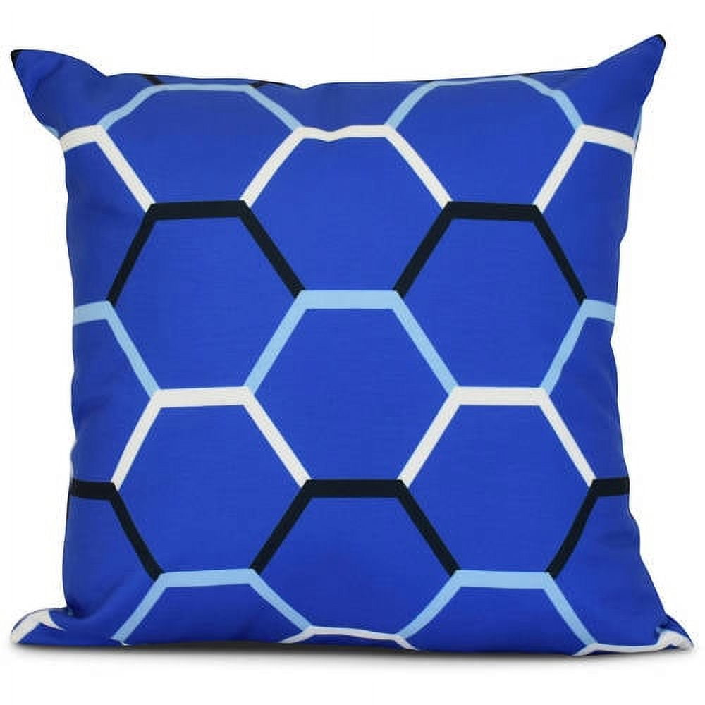 Blue Geometric Print Square Polyester Decorative Pillow