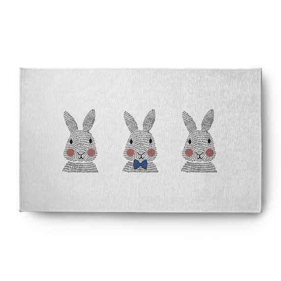 Simply Daisy Dark Cobalt Blue Bunny Triplets Easter Area Rug, 3' x 5'