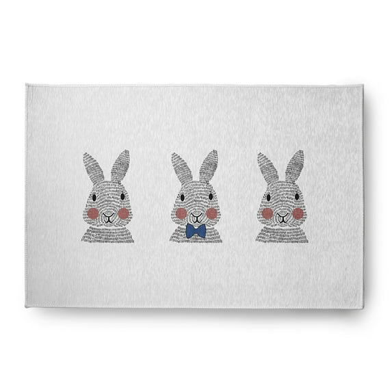 Simply Daisy Dark Cobalt Blue Bunny Triplets Easter Area Rug, 4' x 6'