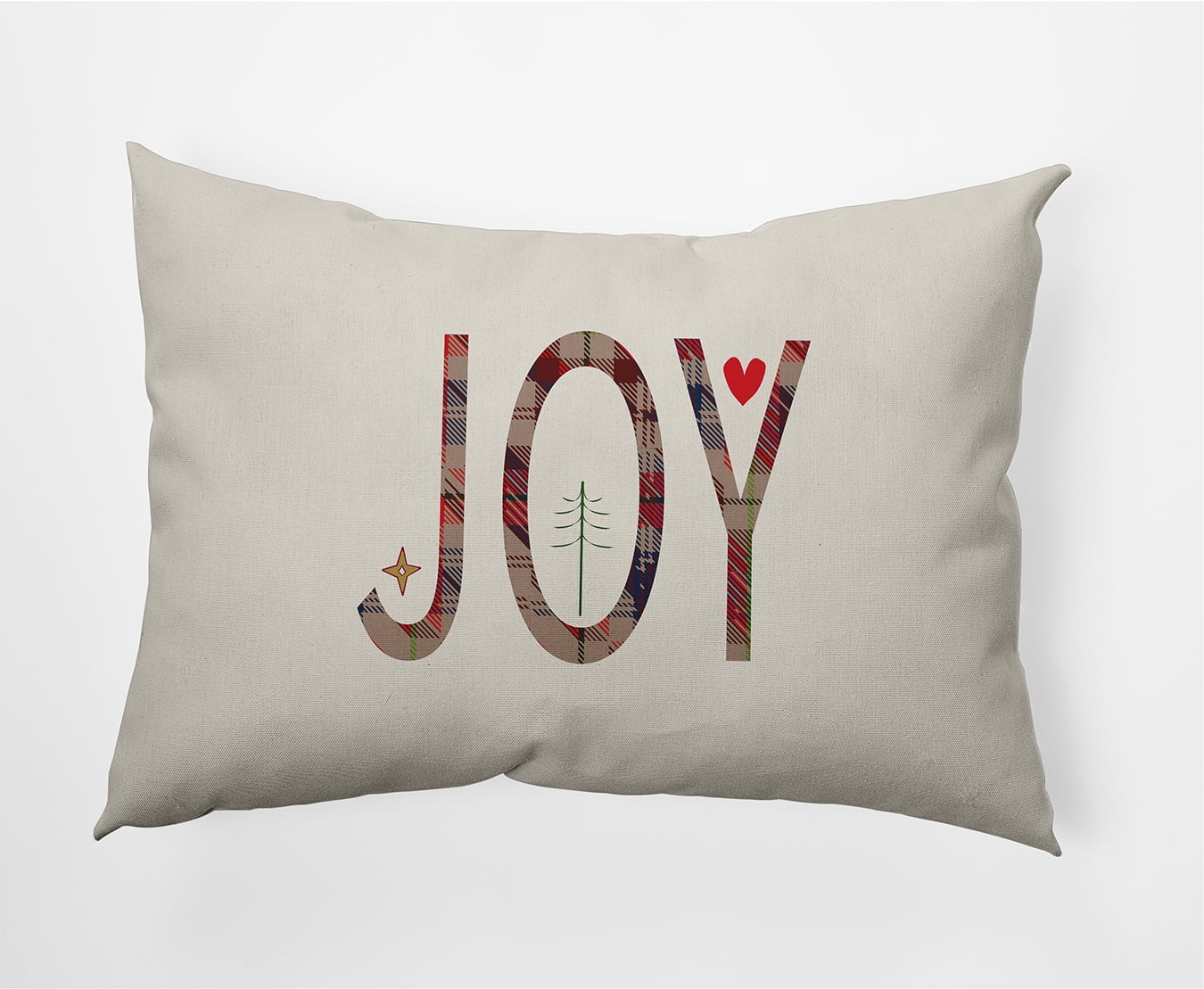 Simply Daisy Doe Colored Joy Filled Season Christmas Soft Spun Polyester Indoor/Outdoor Throw Pillow, 14" x 20"