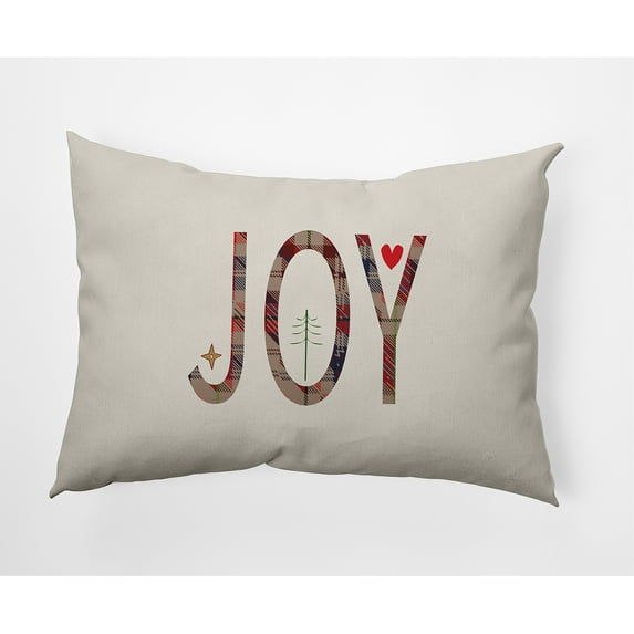 Simply Daisy Doe Colored Joy Filled Season Christmas Soft Spun Polyester Indoor/Outdoor Throw Pillow, 14" x 20"