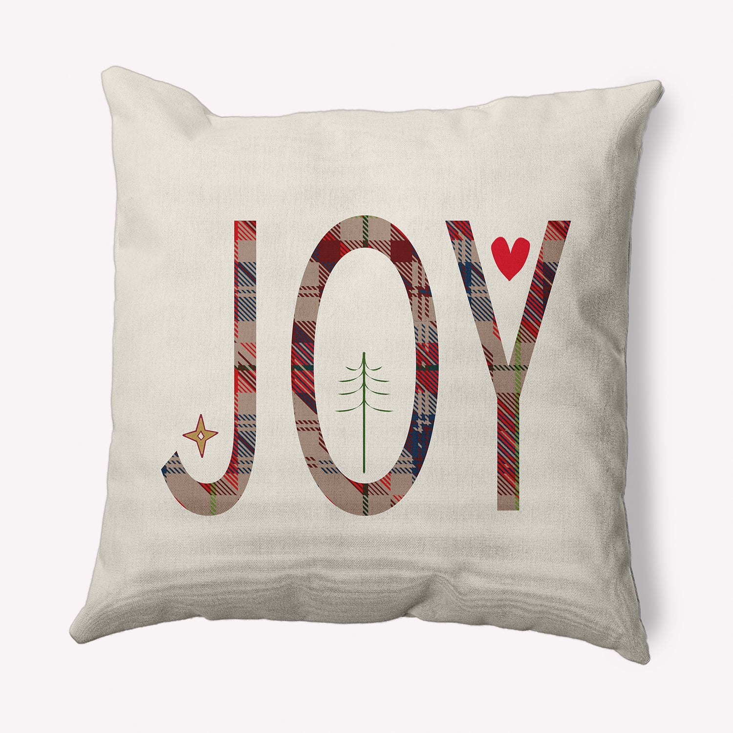 Simply Daisy Doe Colored Joy Filled Season Christmas Soft Spun Polyester Indoor/Outdoor Throw Pillow, 18" x 18"