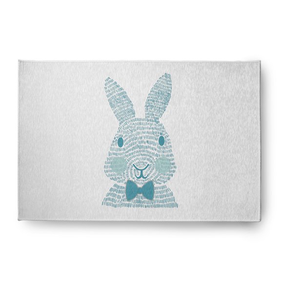 Simply Daisy Explorer Blue Monochrome Bunny Easter Area Rug, 4' x 6'