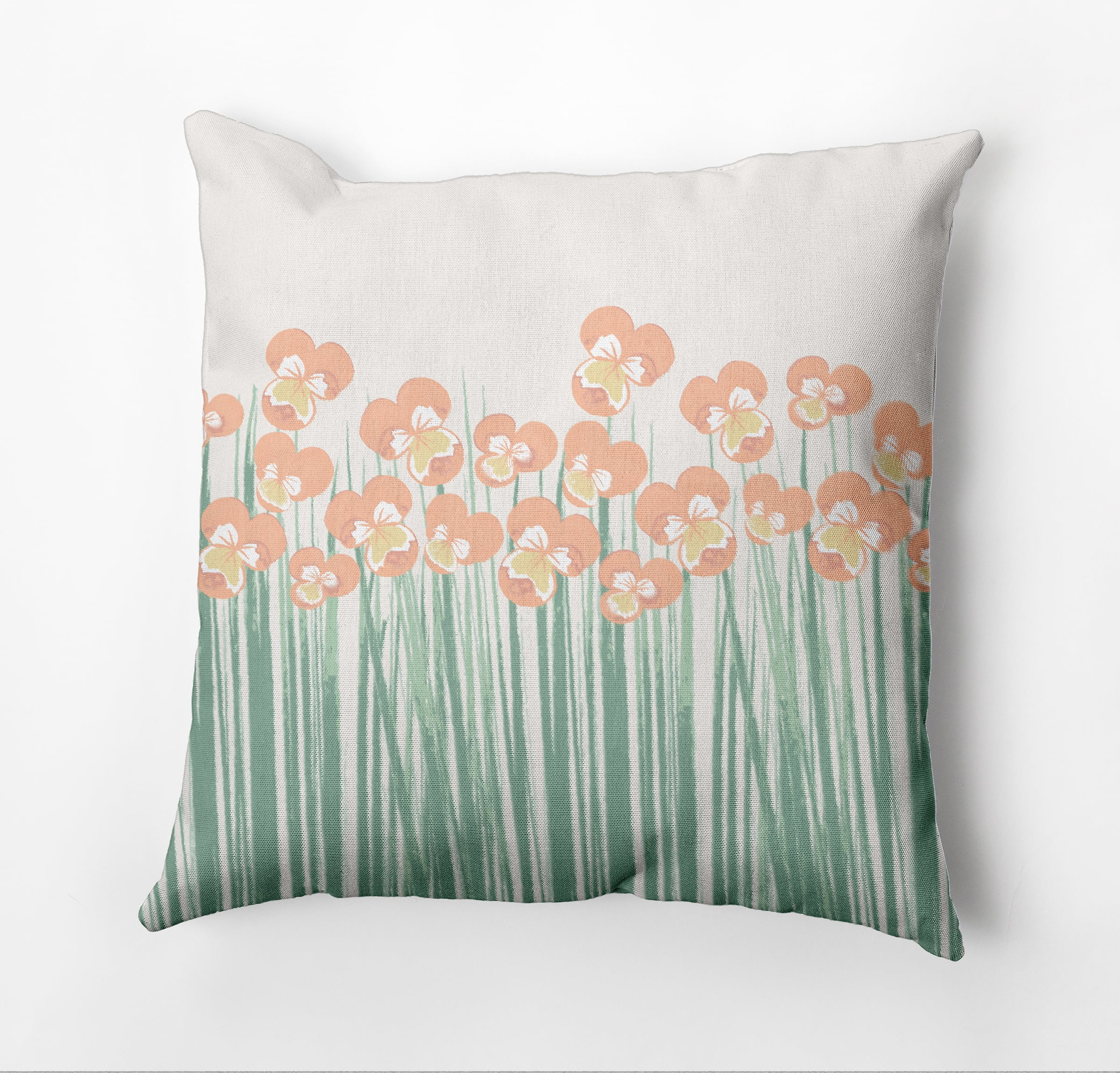 Simply Daisy Field of Pansies Outdoor Pillow, Orange/Green/White, 14 in x 20 in