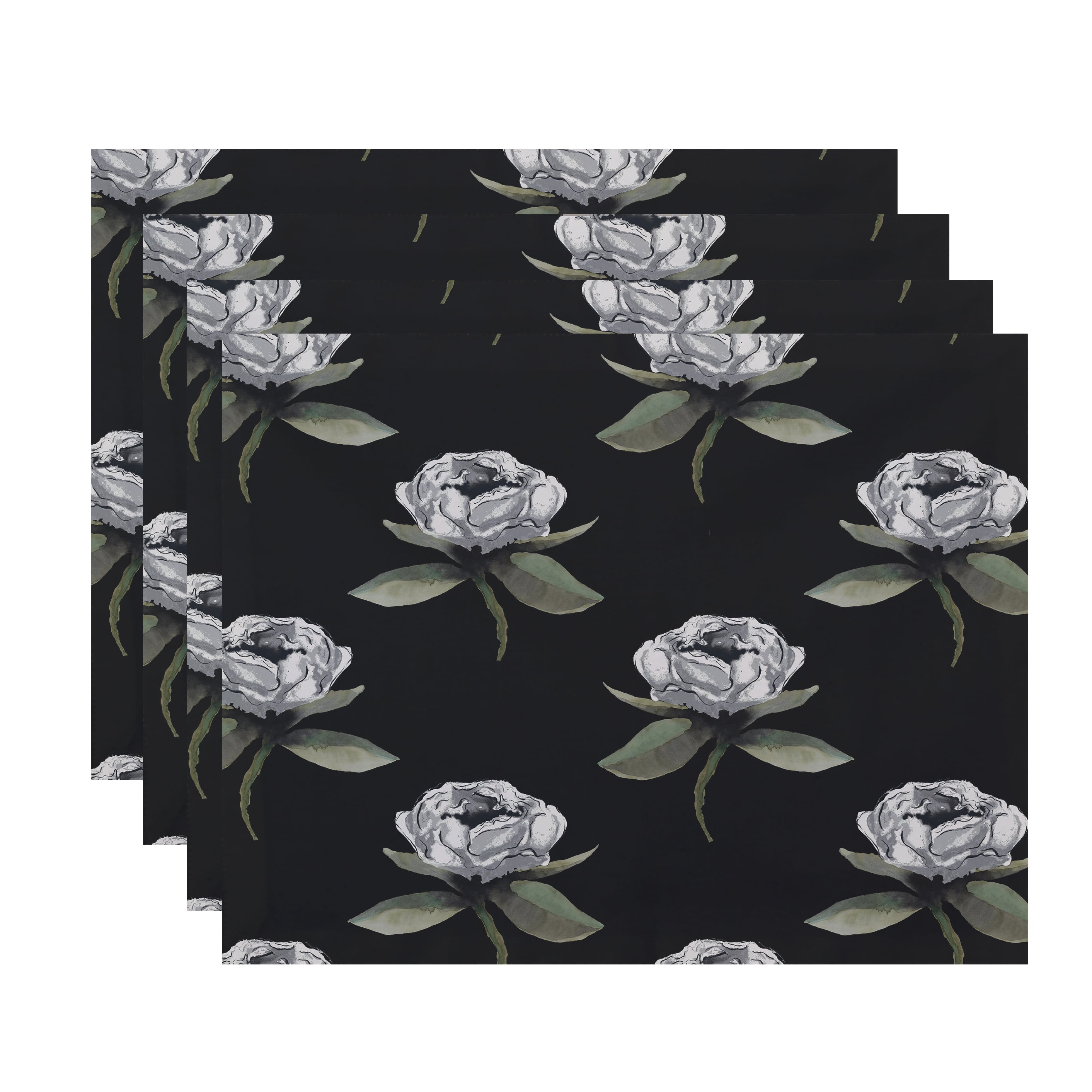 Simply Daisy Floral Bunch 18 x 14 Inch Black Floral Print Placemat (Set of 4)