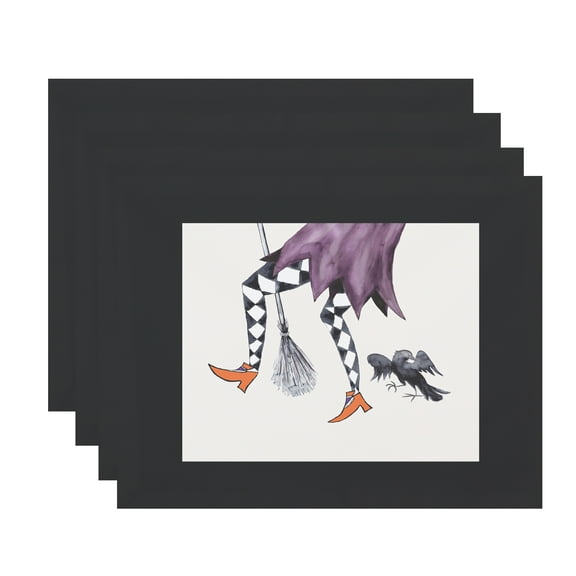 Simply Daisy Fly Away Witch 18x14 Inch Cream Halloween Print Placemat (Set of 4)